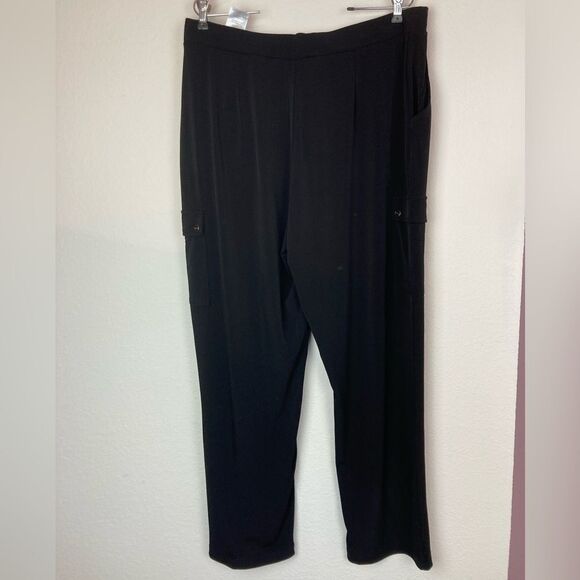 Susan Graver stretchy pull on trousers cargo pockets, elastic drawstring waist - Picture 3 of 12
